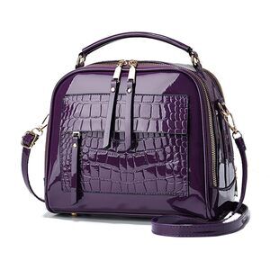9238 Patent Leather Handbag Multi Pockets Top-handle Satchels Stone Pattern